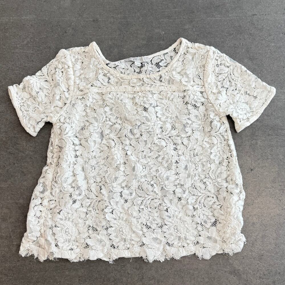 Vintage Y2k The Loft Ivory White Lace Coquette Women's Short Sleeve Blouse Small